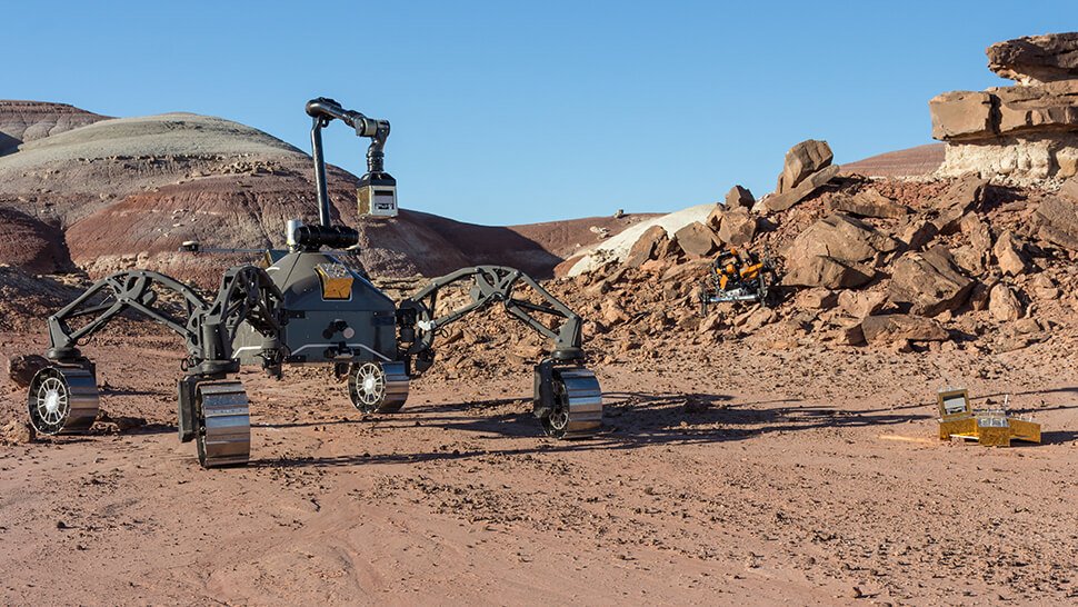Die robotischen Systeme in der Testumgebung in Utah. Fotos: Florian Cordes, DFKI