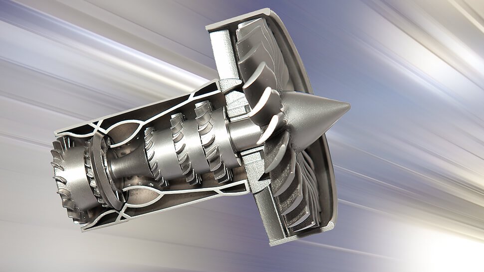 Turbine im Querschnitt: Laser-Sintern ermöglicht die Herstellung filigraner Bauteile in einem Stück.