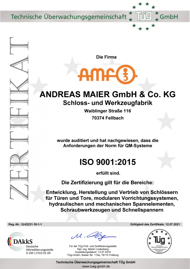 Erfolgreiche Rezertifizierung von AMF nach ISO 9001:2015 – Zertifikate sind bis 2021 gültig