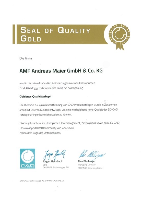 AMF erhält erneut den Cadenas Award „Golden Quality Seal“ 